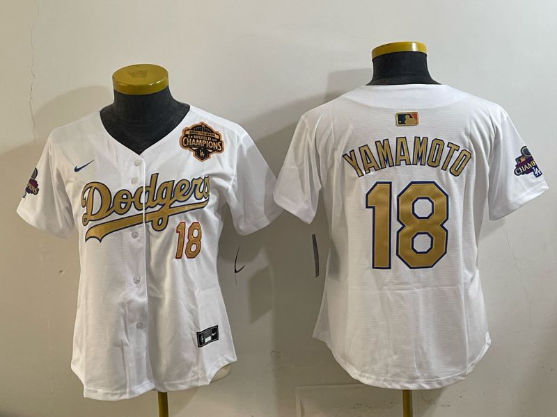 Youth Los Angeles Dodgers #18 Yamamoto White Gold 2026 Nike Game MLB Jersey 001->youth mlb jersey->Youth Jersey